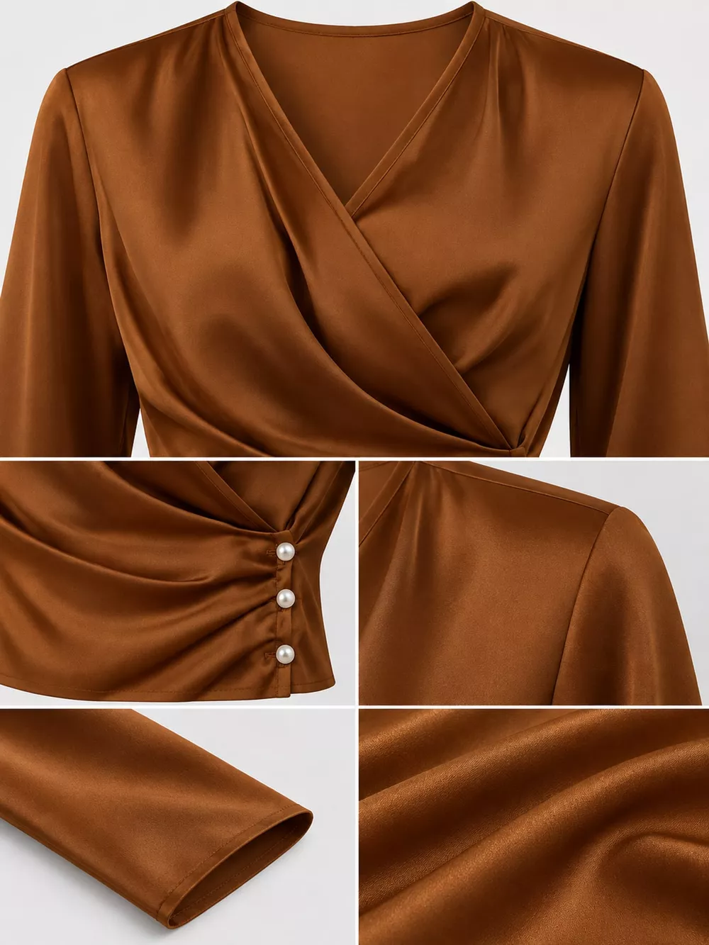 Satin Surplice Long Sleeve Blouse, image 41