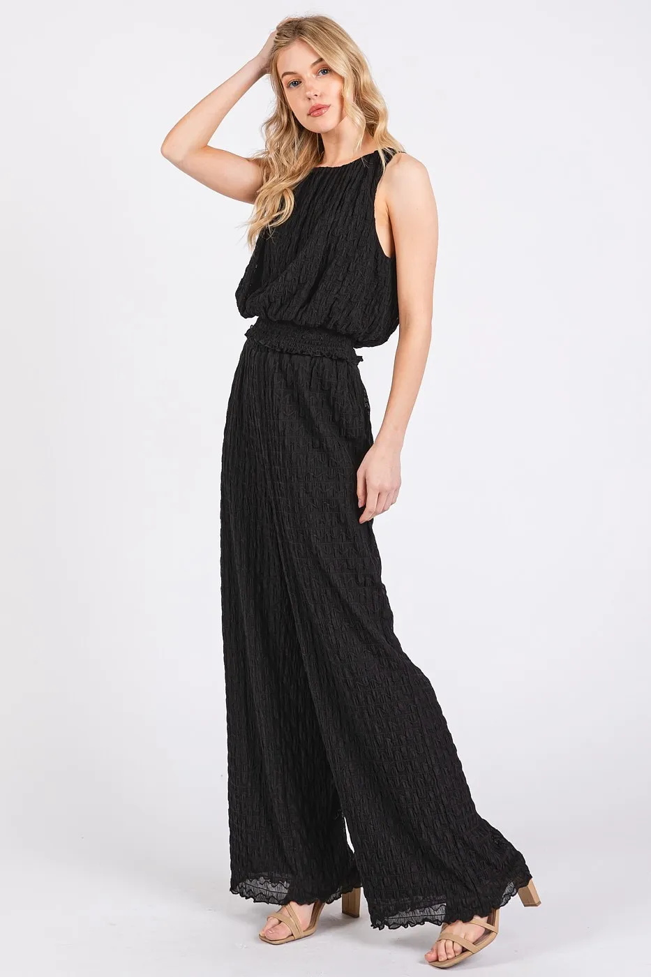 Textured Stretchy Crop Tank and Pants Set, image 2