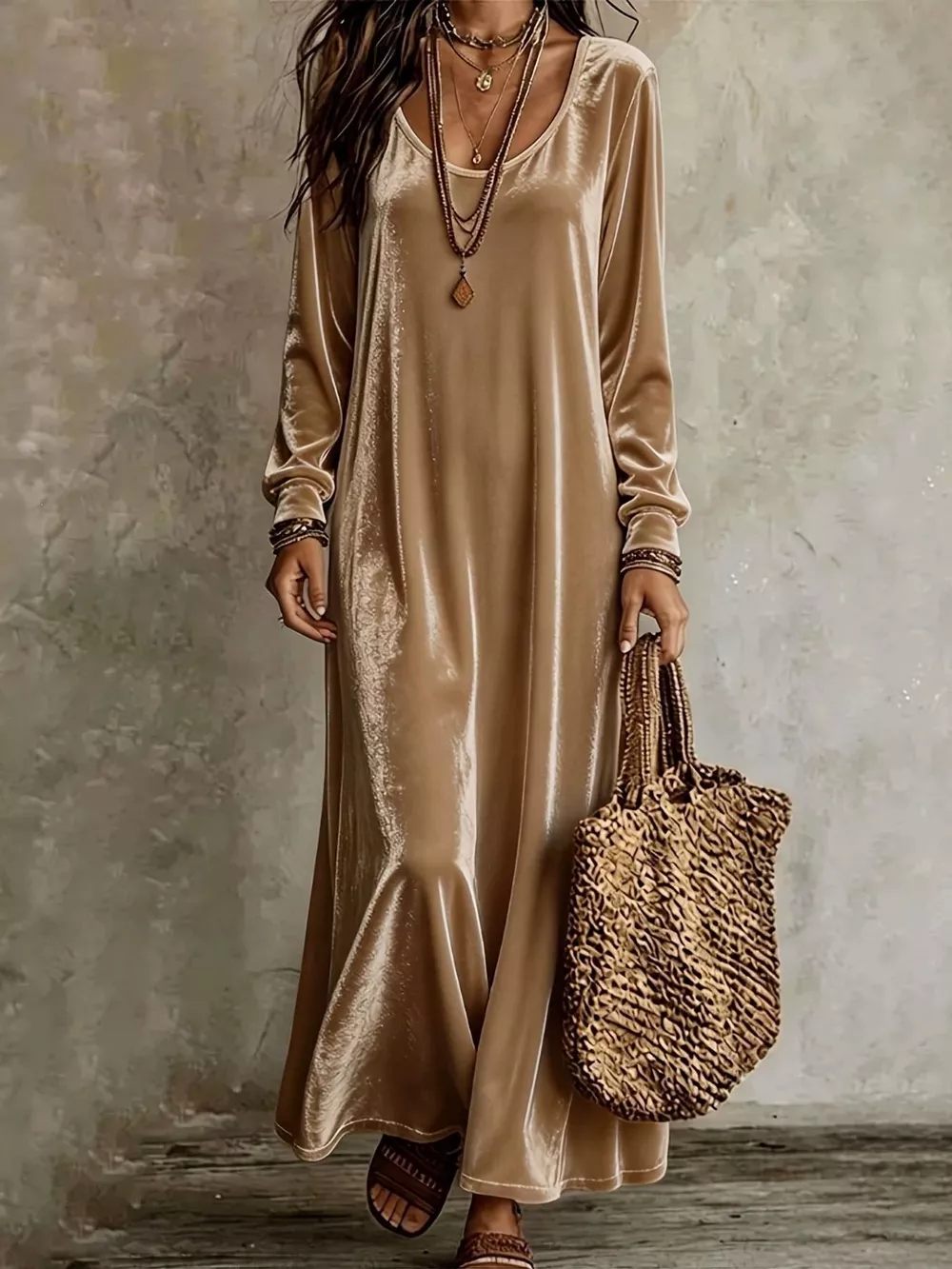 Velvet Long-Sleeve Maxi Dress, image 16