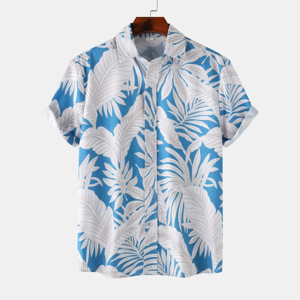 Men's Tropical Palm Leaf Print Hawaiian Short Sleeve Shirt