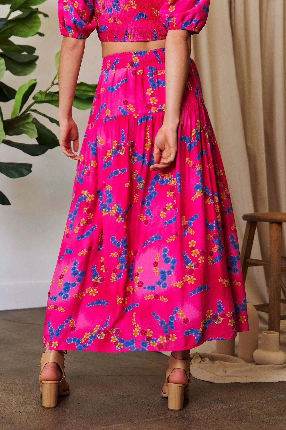 Printed Smocking Waistband Ruffled Maxi Skirt, image 9
