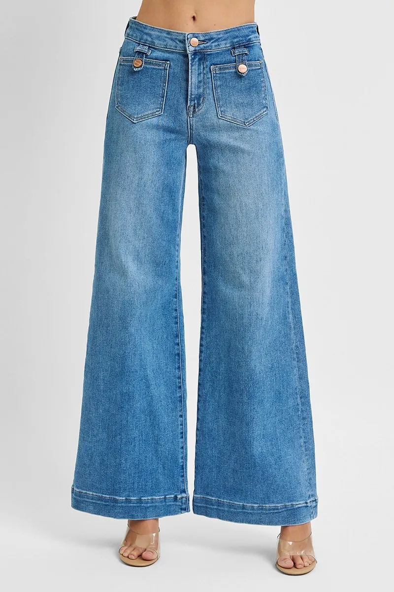 Full Size Mid Rise Wide Front Patch Pocket Jeans Plus Size, image 6