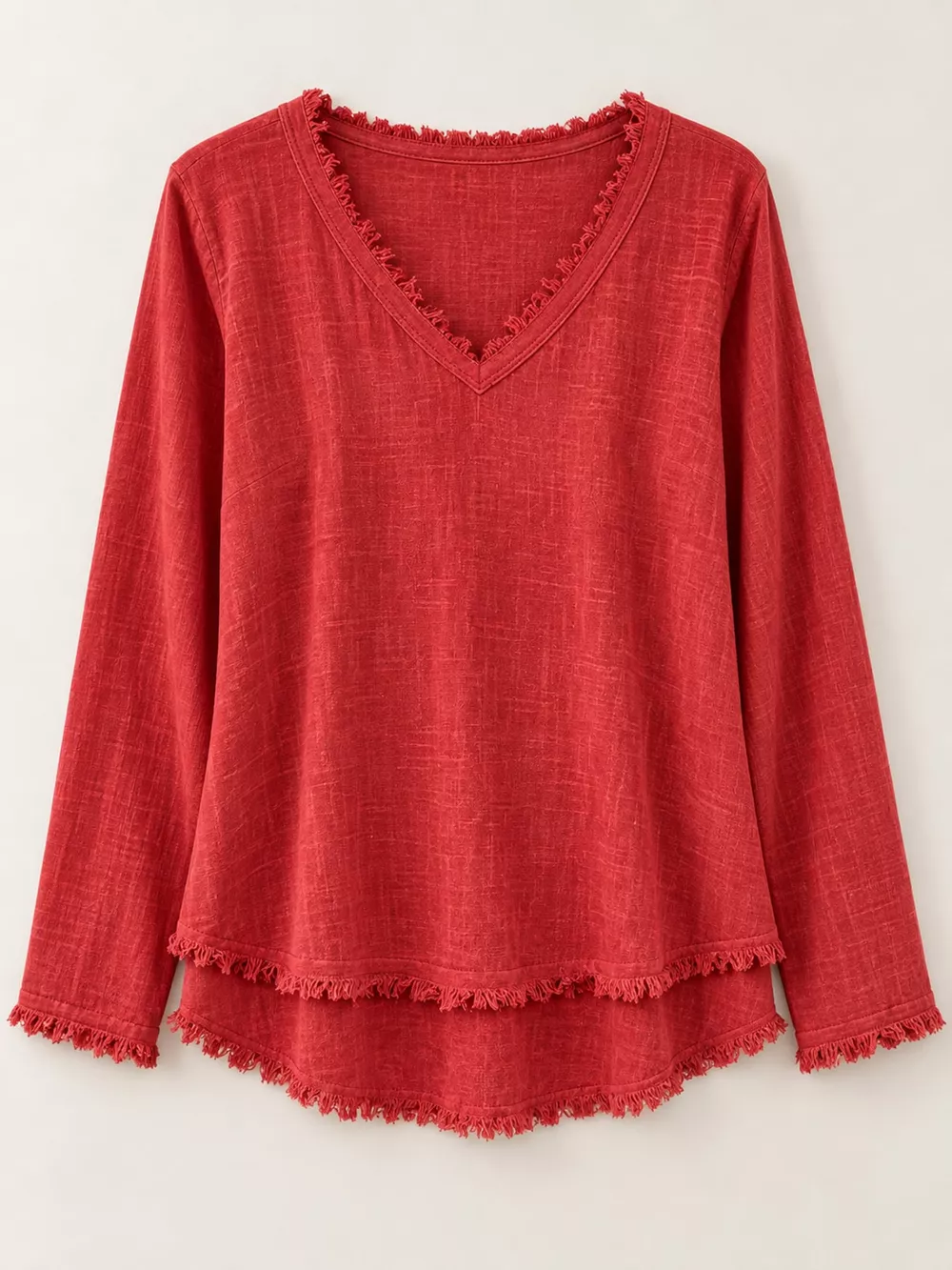 Full Size Frayed Hem V-Neck Blouse Plus Size, image 29