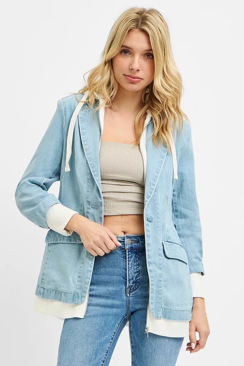 One Button Blazer with Hoodie Jacket, image 5