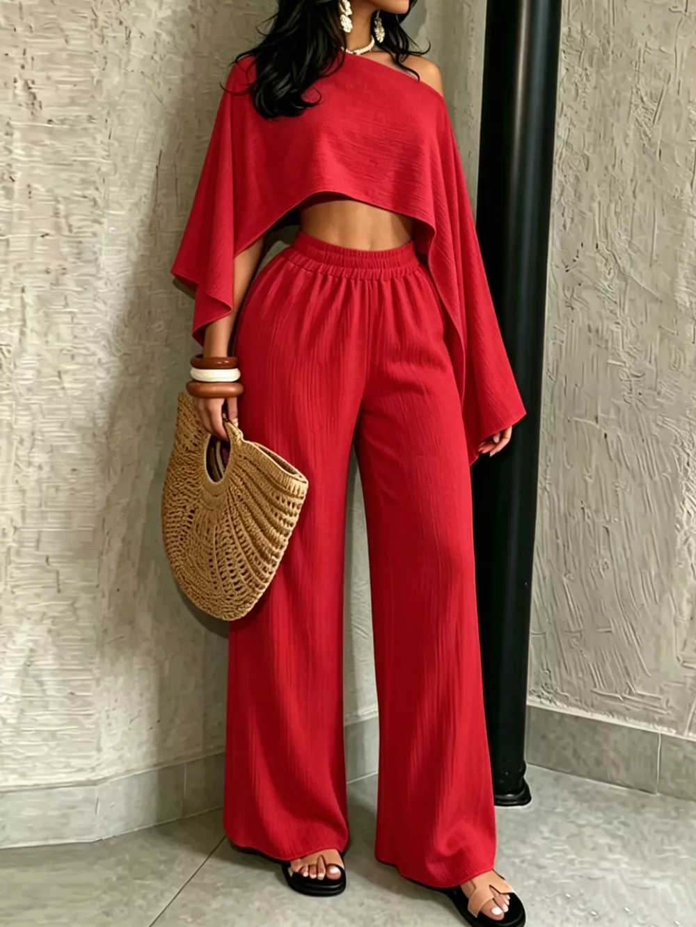 Boat Neck Crop Top and Wide-Leg Pants Set, image 34