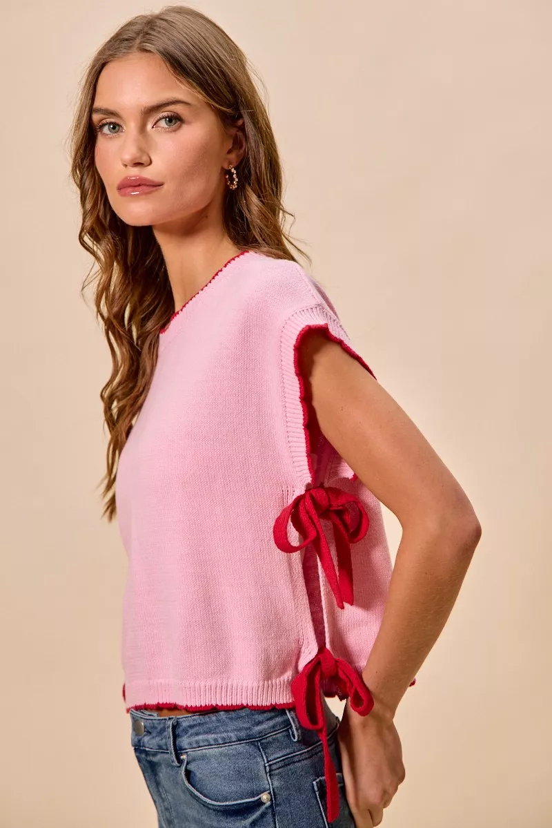 Lightweight Sweater Dolman Side Ribbon Tie Top, image 13