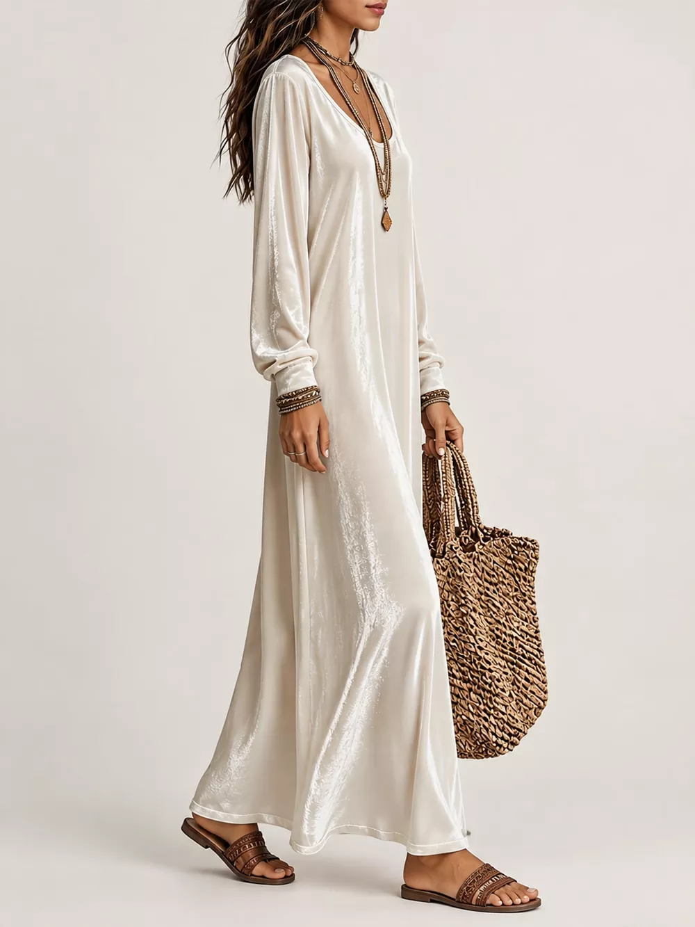Velvet Long-Sleeve Maxi Dress, image 22