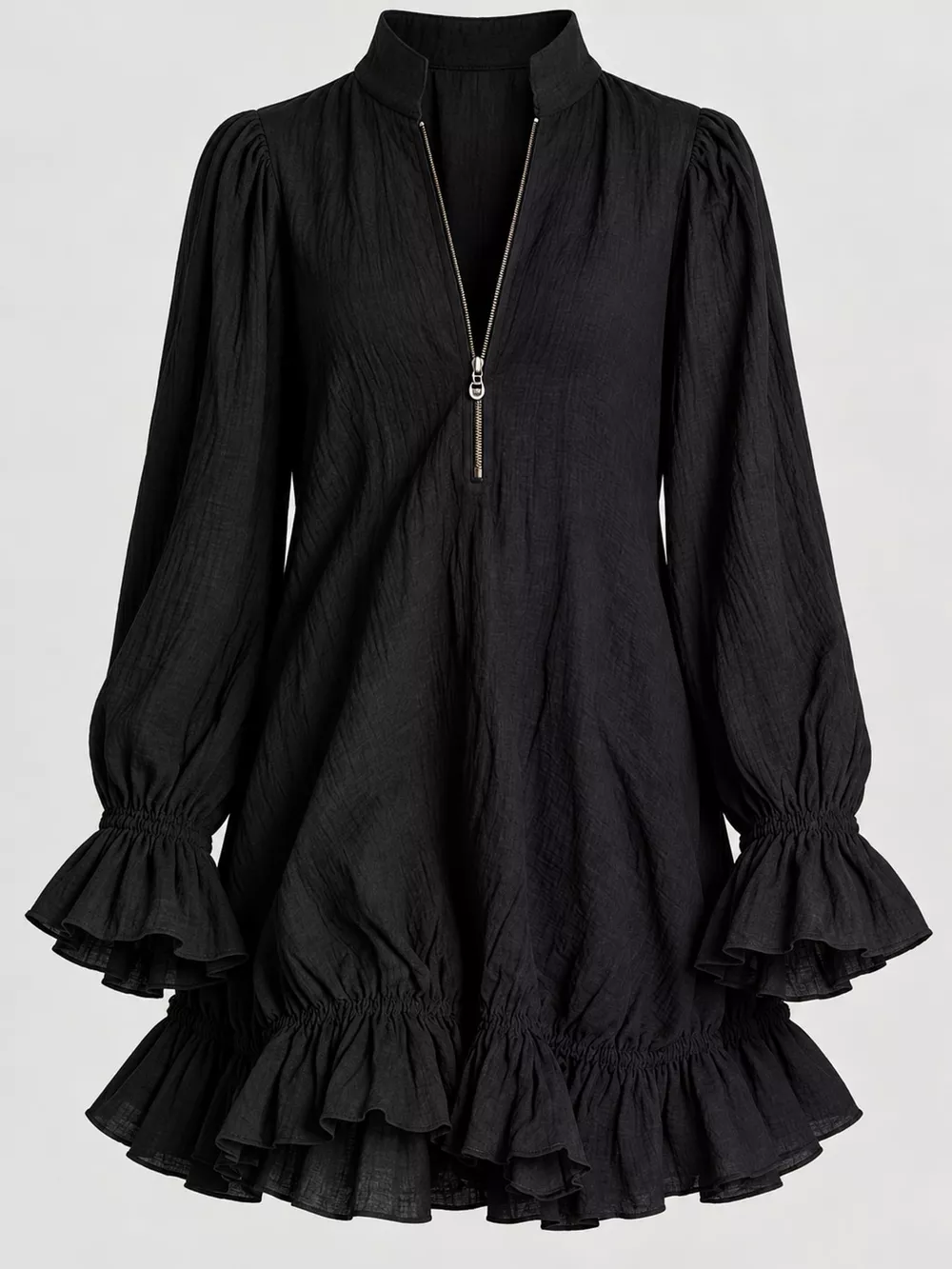 Zipper-Front Ruffle Hem Mini Dress, image 5
