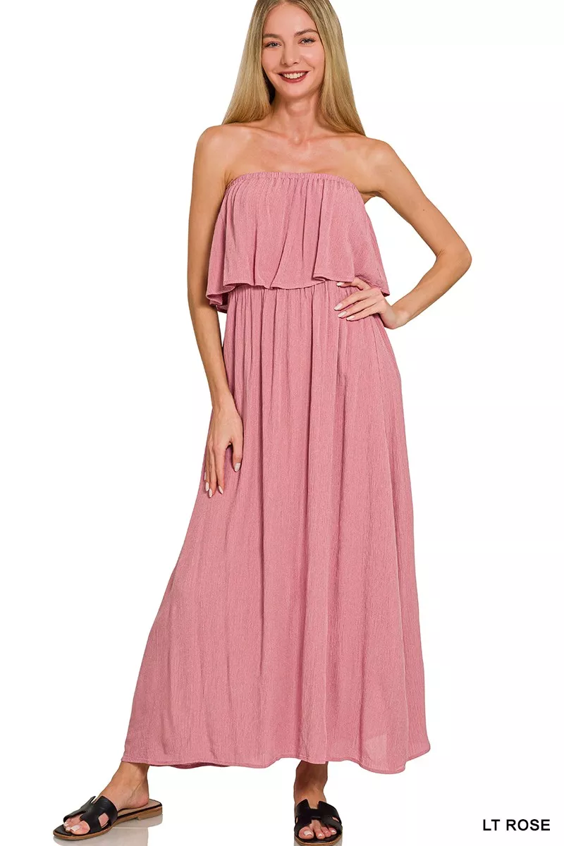 Woven Crinkle Strapless Maxi Dress