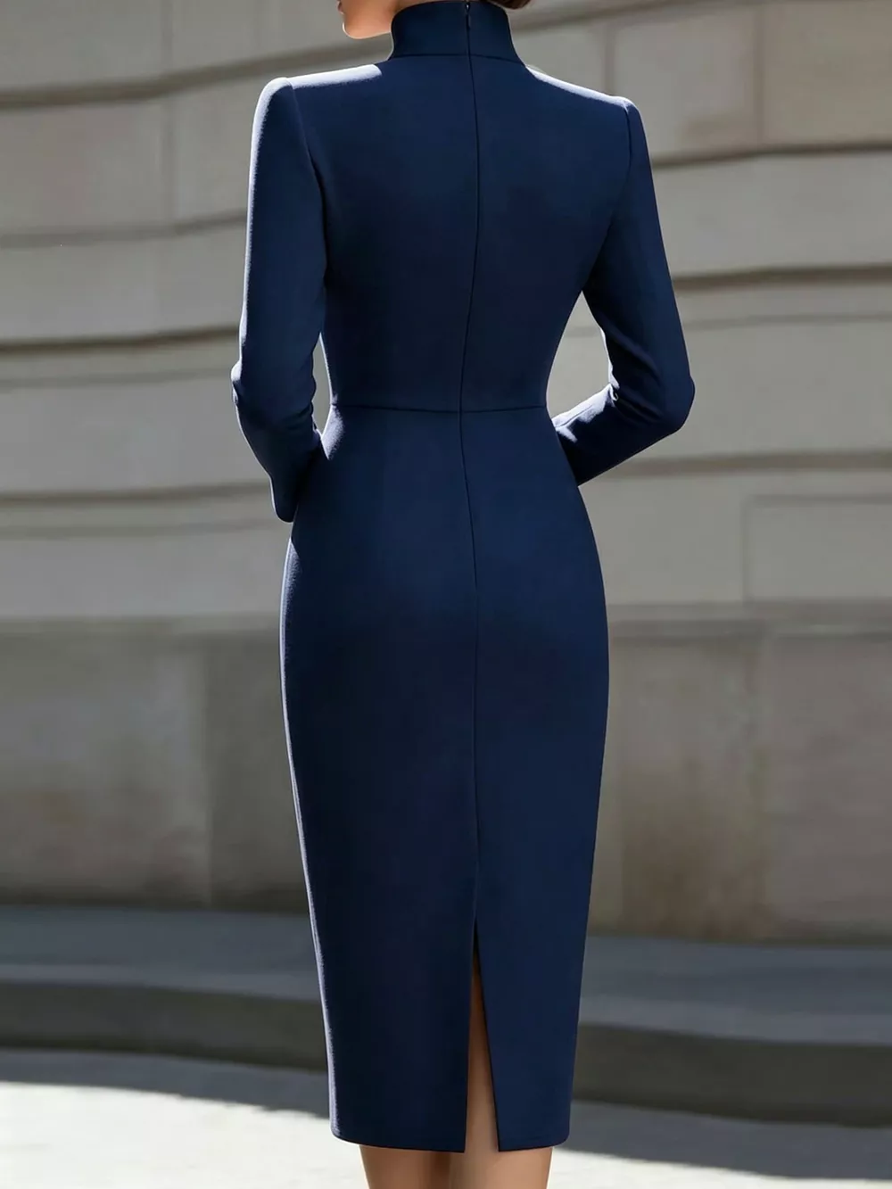 Full Size Stand-Collar Long-Sleeve Midi Dress Plus Size, image 24