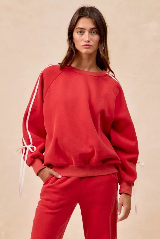 Side Lined Bow Details Fleece Sweatshirt, image 10