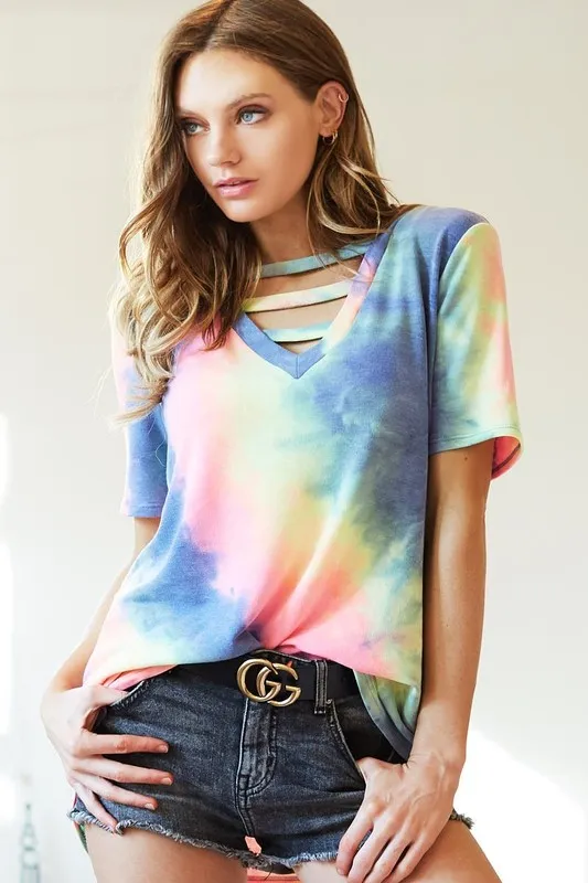 Tie-Dye V-Neck Short Sleeve T-Shirt, image 4