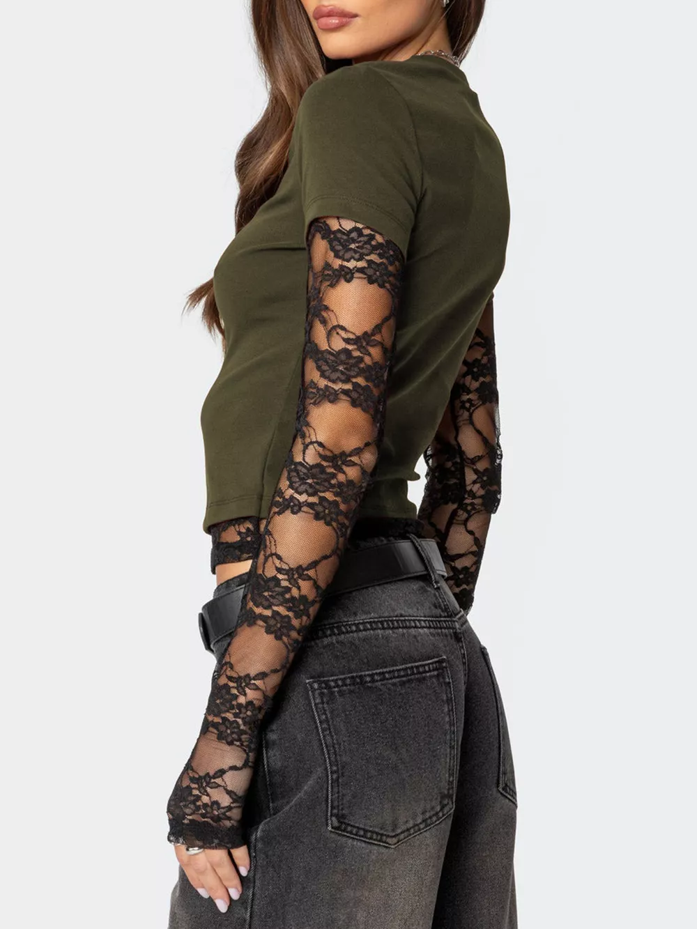 Lace Sleeve Fitted T-Shirt, image 9