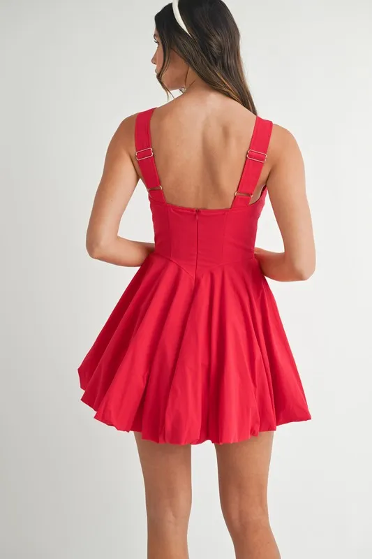 Poplin Square Neckline Bubble Mini Dress, image 2