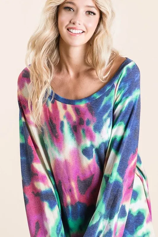 Tie Dye Print Terry Top with Puff Sleeves, image 10