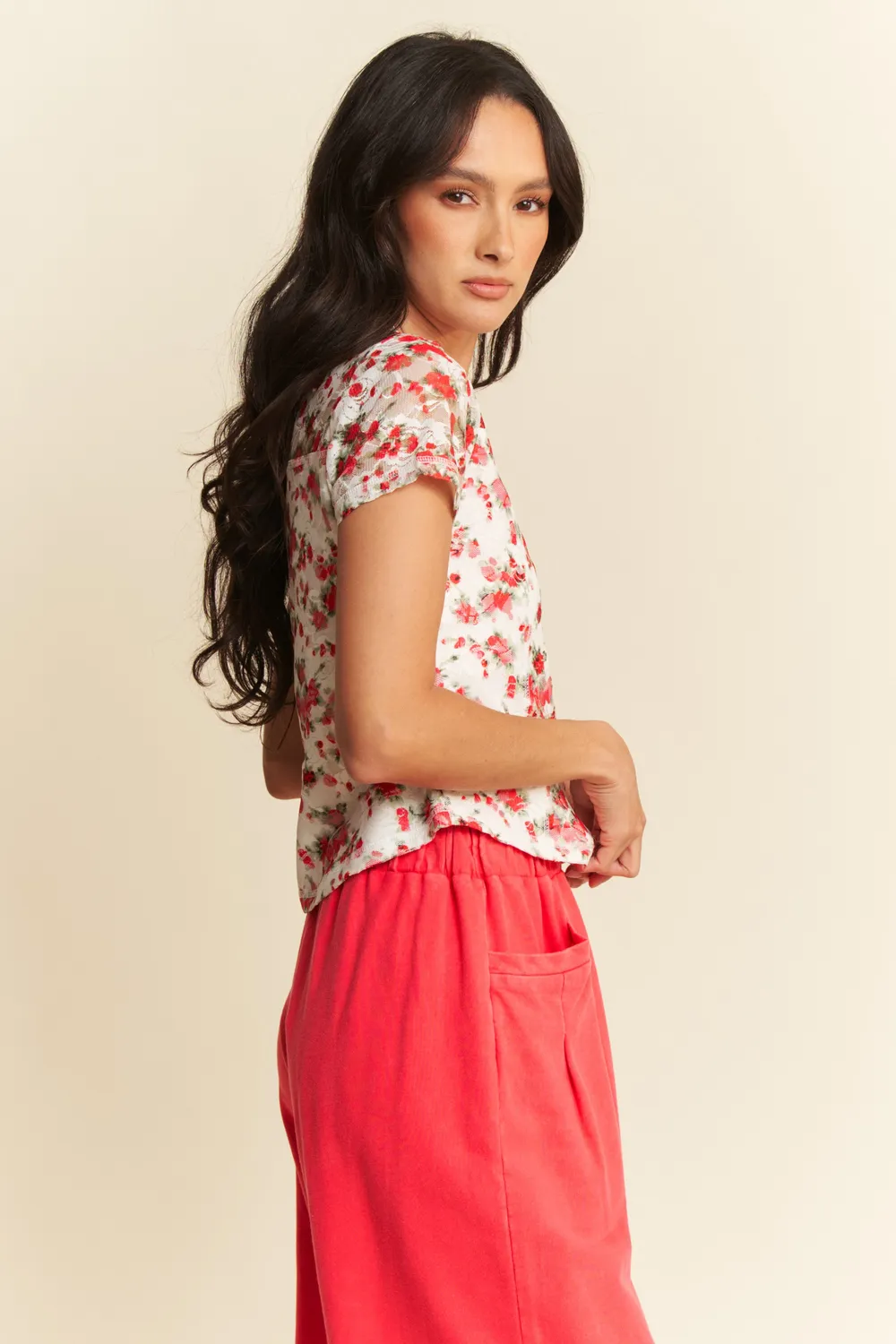 Ribbon Short Sleeve Layered Mesh Top, image 4