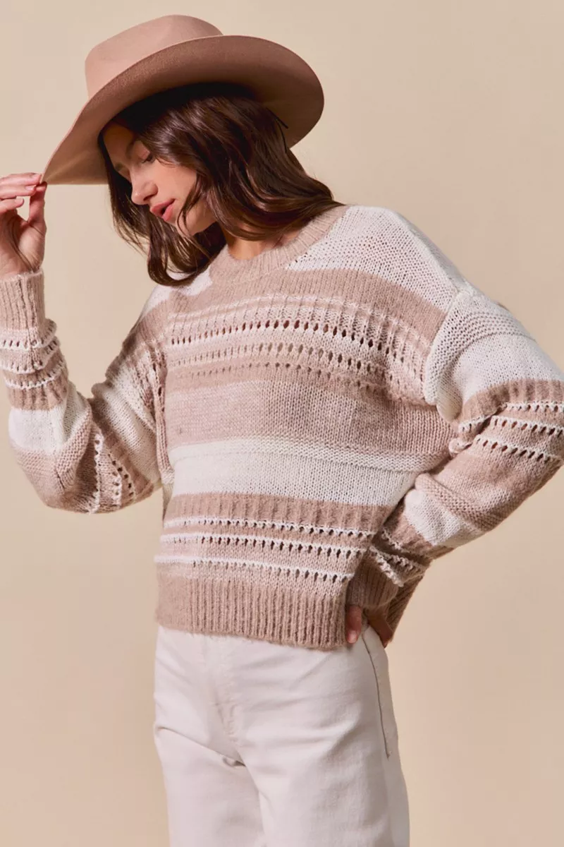 Variegated Stripe Textured Loose Fit Sweater, image 2
