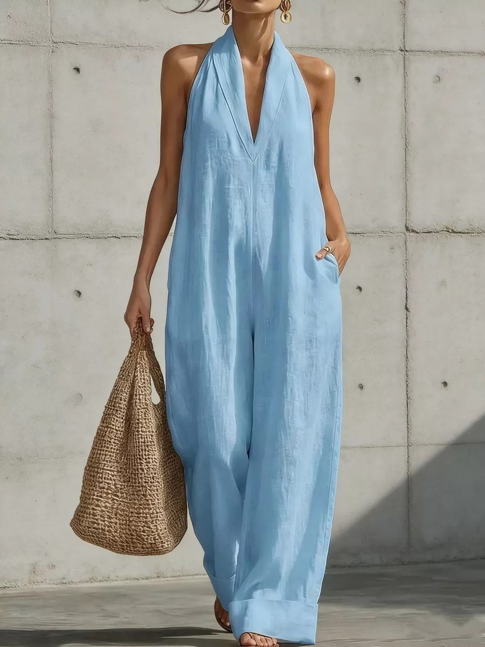Full Size Halter Neck Wide-Leg Jumpsuit Plus Size, image 6