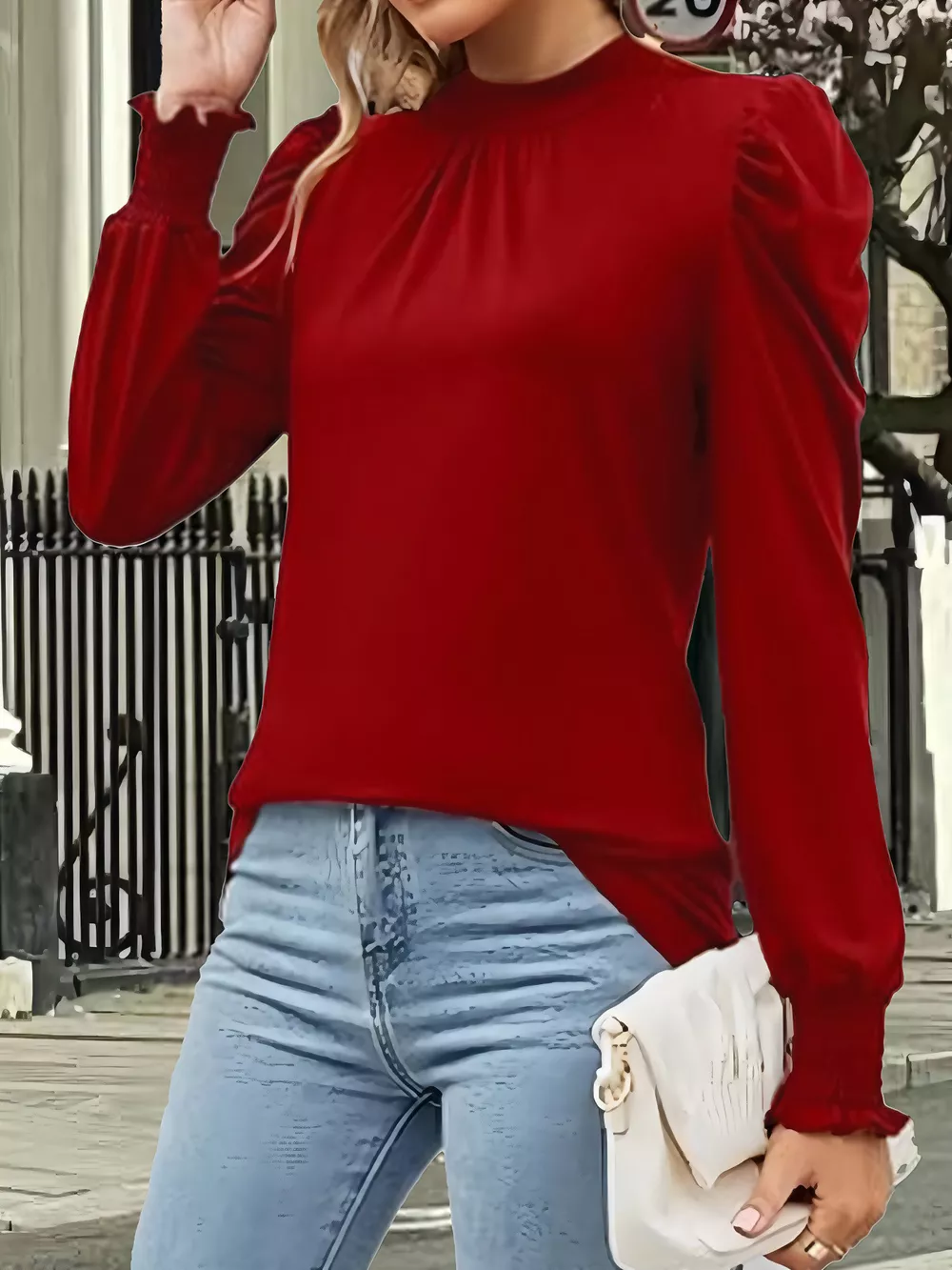 Mock Neck Puff Sleeve Blouse, image 4