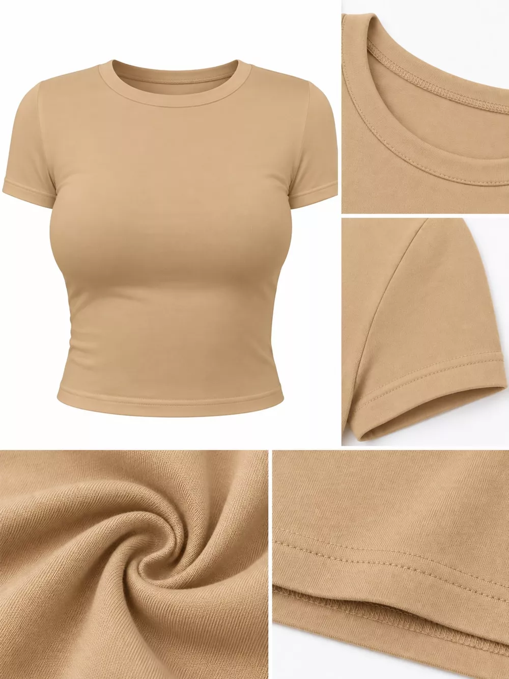 Slim Fit Basic Crew Neck Short Sleeve Crop T-Shirt, image 28