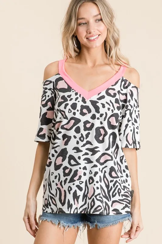 Leopard Print Top with Shoulder Cut Out, image 3