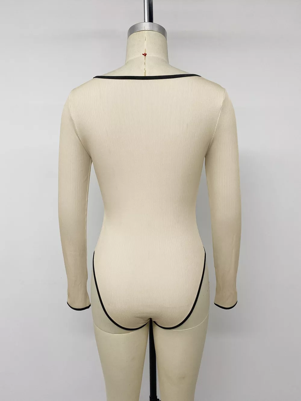 Ribbed Sweetheart Neckline Contrast Trim Long Sleeve Bodysuit, image 9