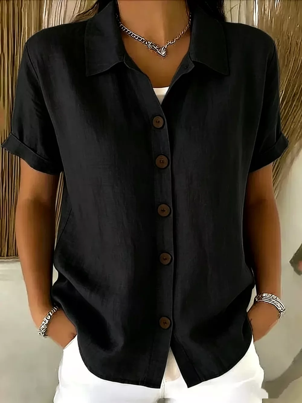 Full Size Button Up Short Sleeve Shirt Plus Size, image 20
