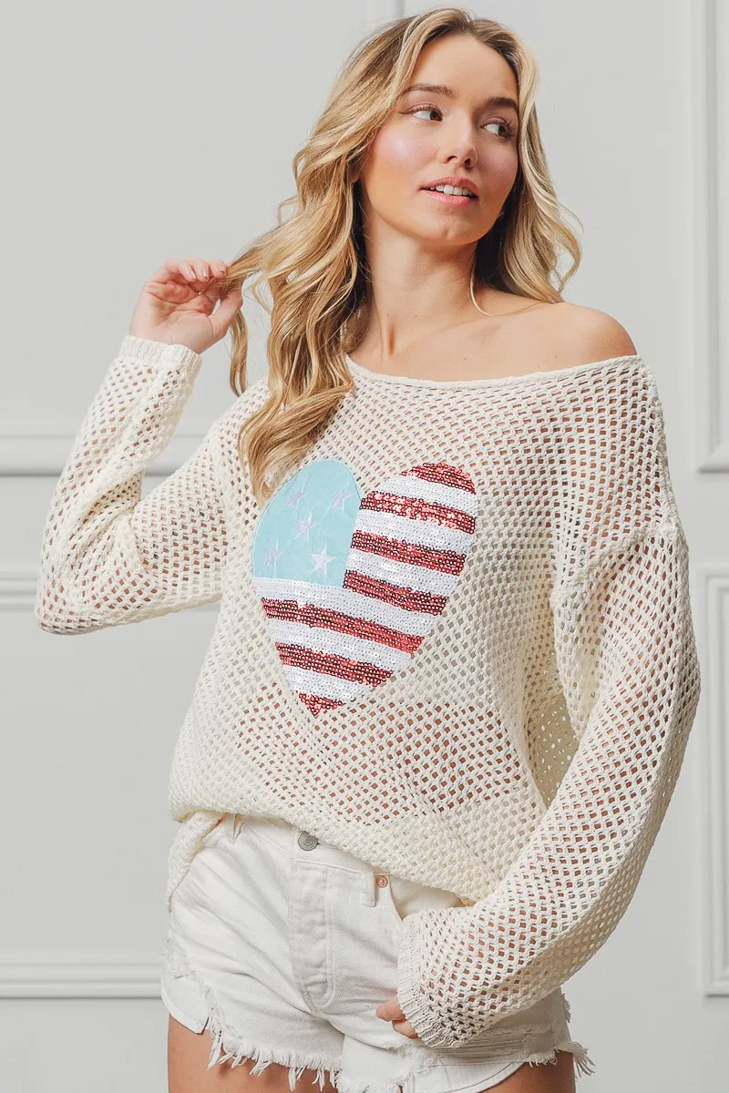 Sequin American Flag Heart Knit Up, image 10