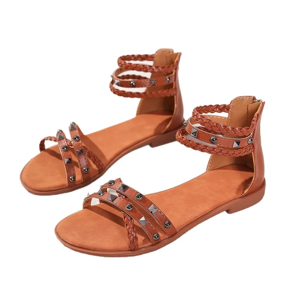 Braided Ankle Strap Studded Sandals, image 7