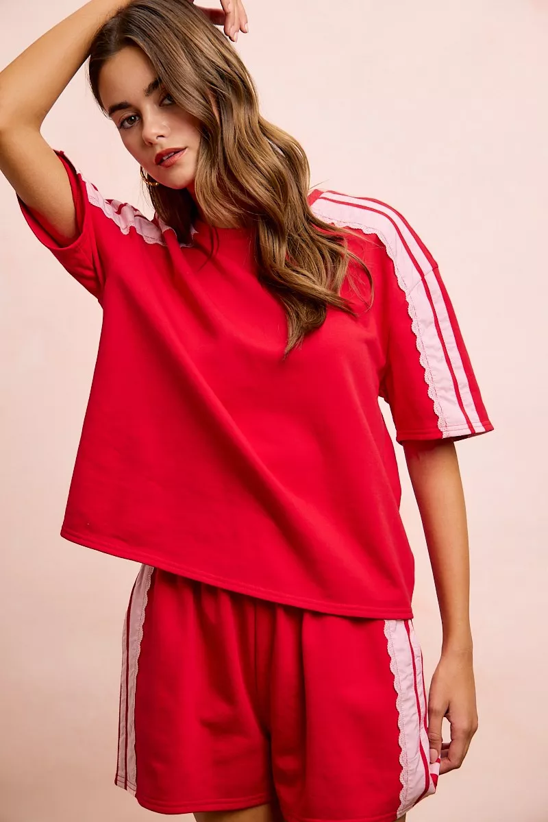 BiBi French Terry Side Lace Detail Short Sleeves Top, image 19