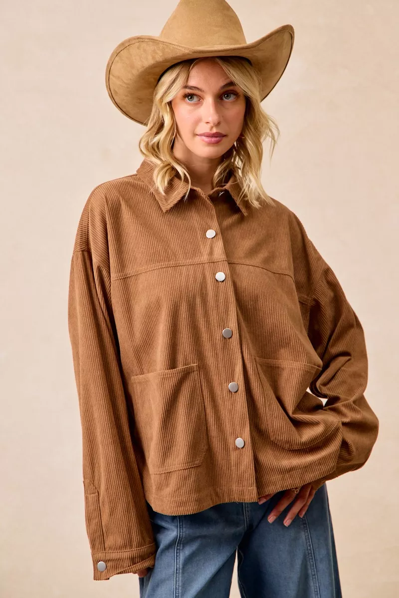 Corduroy Relaxed Fit Shacket with Back Pleat, image 15