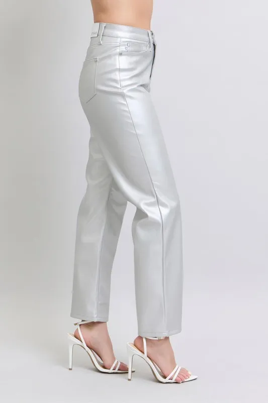 Full Size High Waist Silver Faux Leather Pants Plus Size, image 8