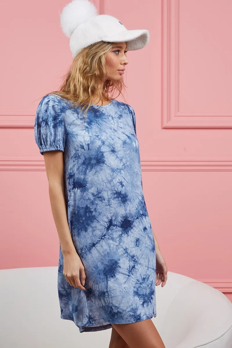 Puff Sleeve With Side Pockets Tie Dye Dress, image 9