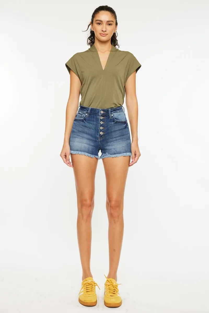 High Rise Frayed Hem Denim Shorts, image 4