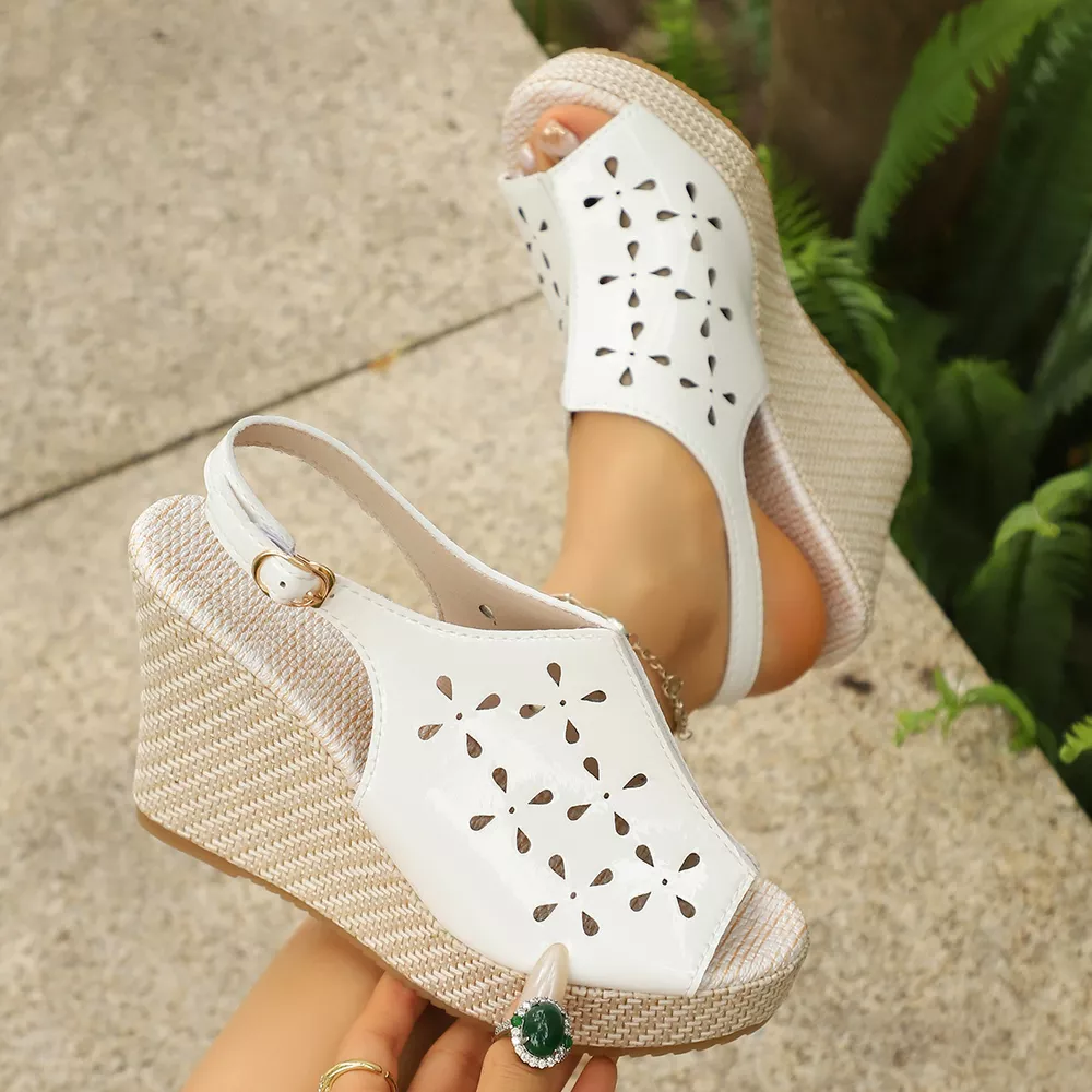 Peep Toe Wedge Sandals, image 7