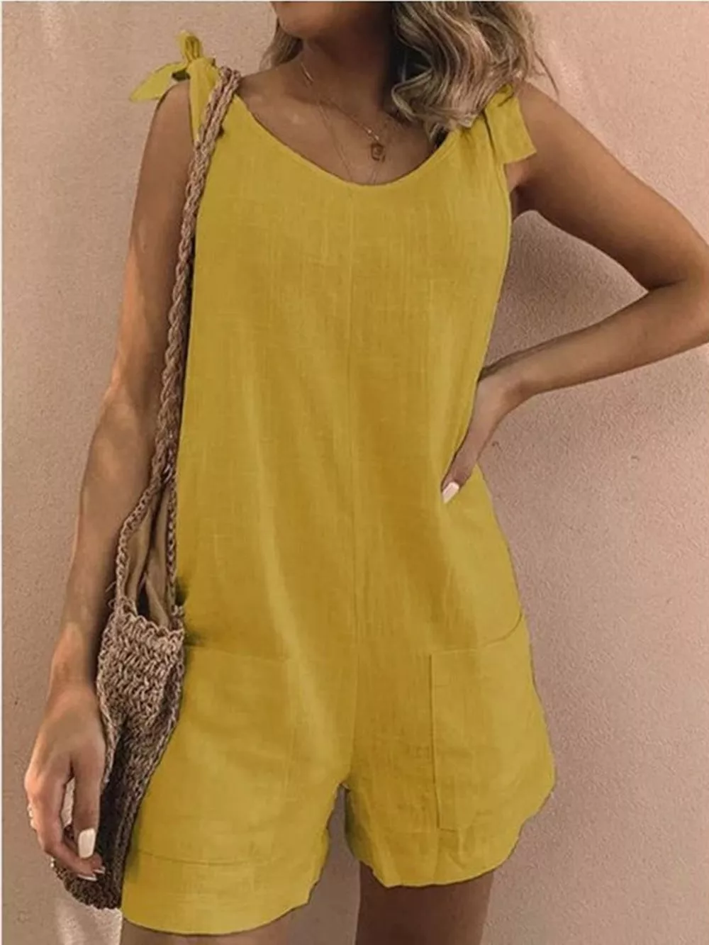 Full Size Tie-Shoulder Romper with Pockets Plus Size, image 21