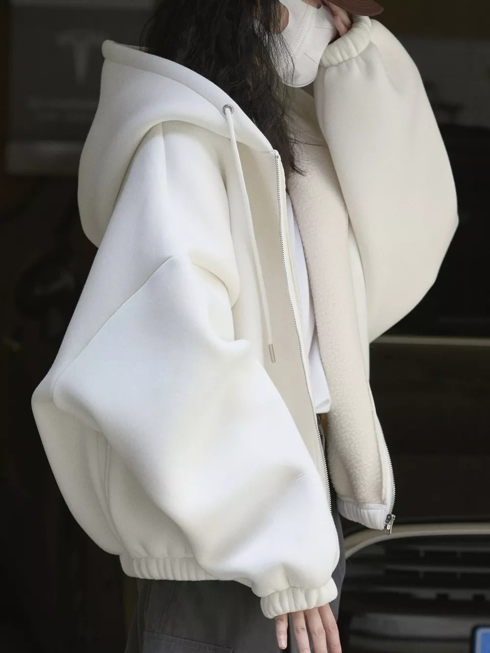 Oversized Fleece-Lined Zip-Up Hoodie, image 3
