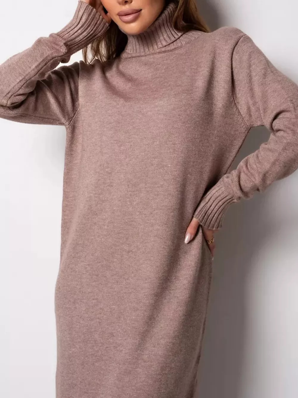 Turtleneck Ribbed Knit Sweater Dress, image 14