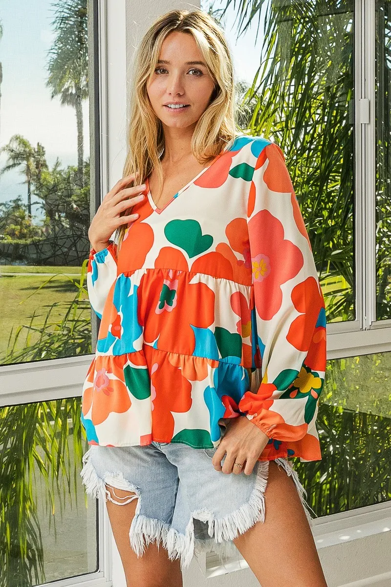 Floral Woven Tiered V Neck Top, image 6