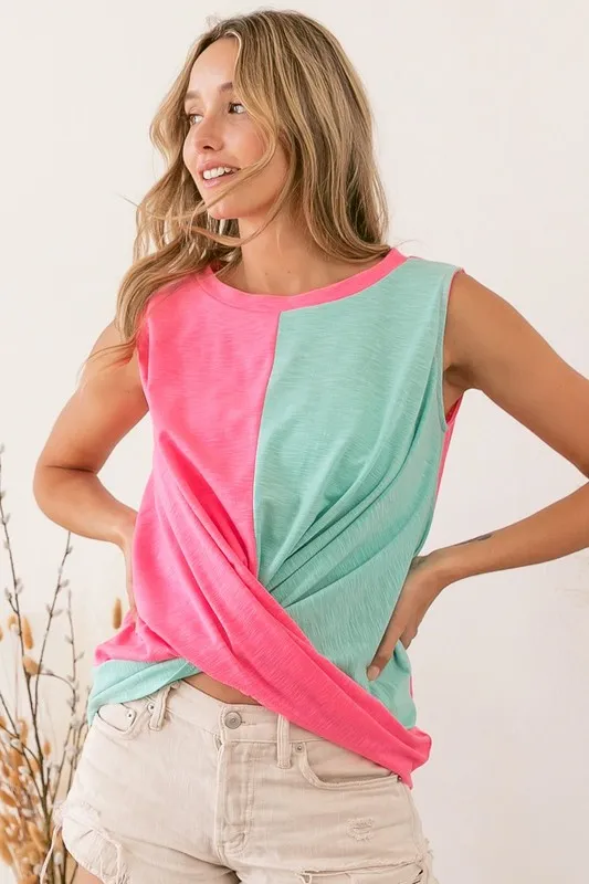 Slub Terry Color Block Twisted Top, image 11