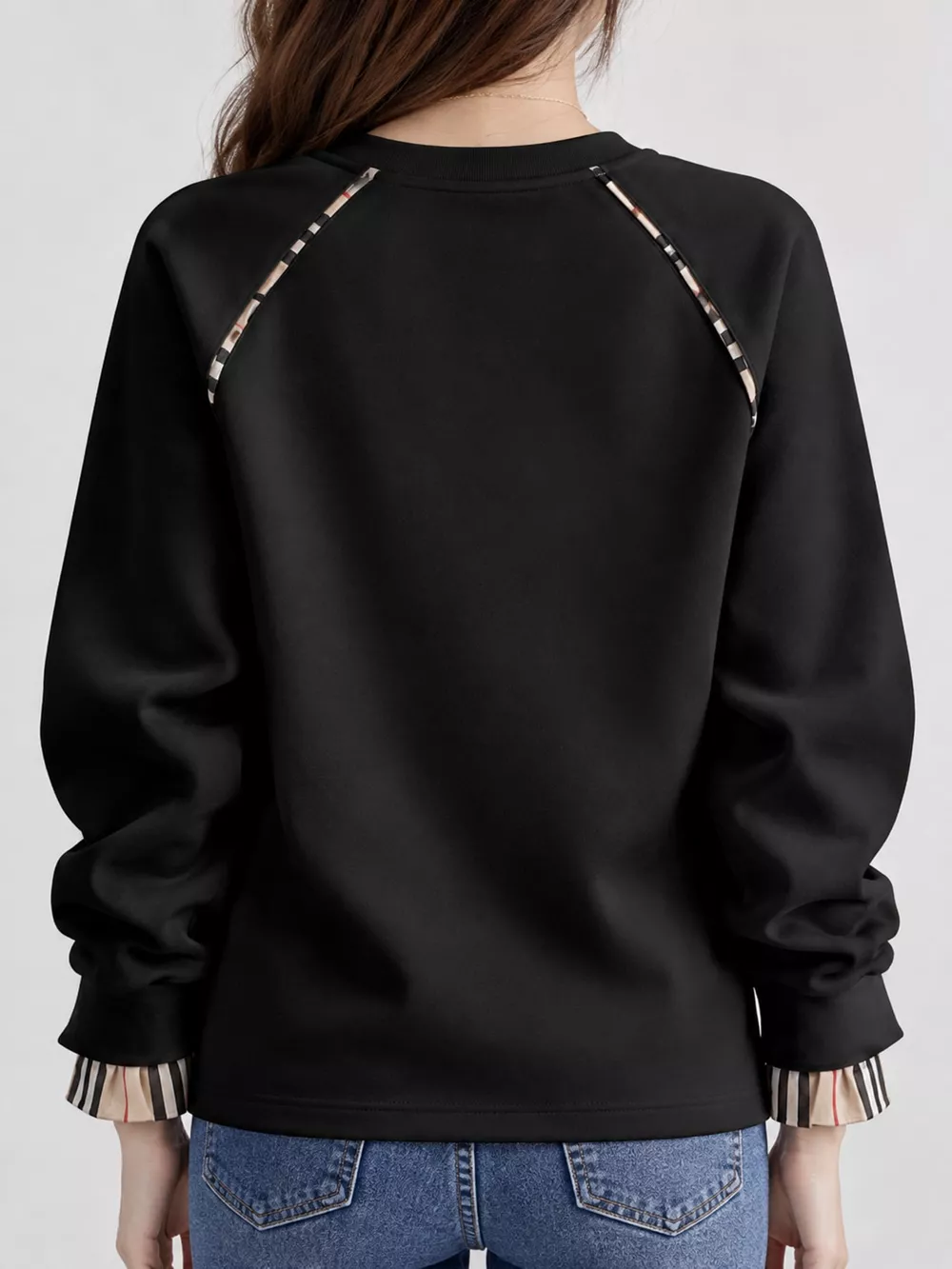 Plaid-Trimmed Crew Neck Sweatshirt, image 16