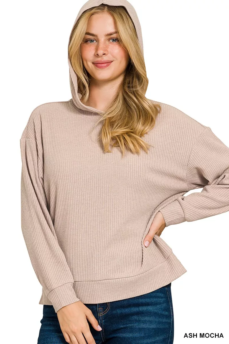 Ribbed Long Sleeve Hoodie