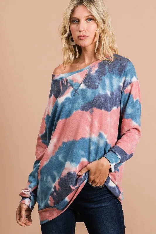 Tie Dye French Terry Pull Over with Front Stitching Detail, image 8