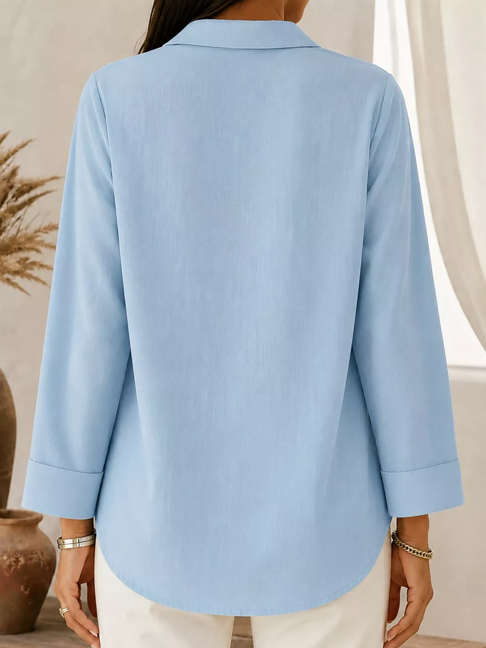 Full Size V-Neck Long Sleeve Blouse Plus Size, image 5