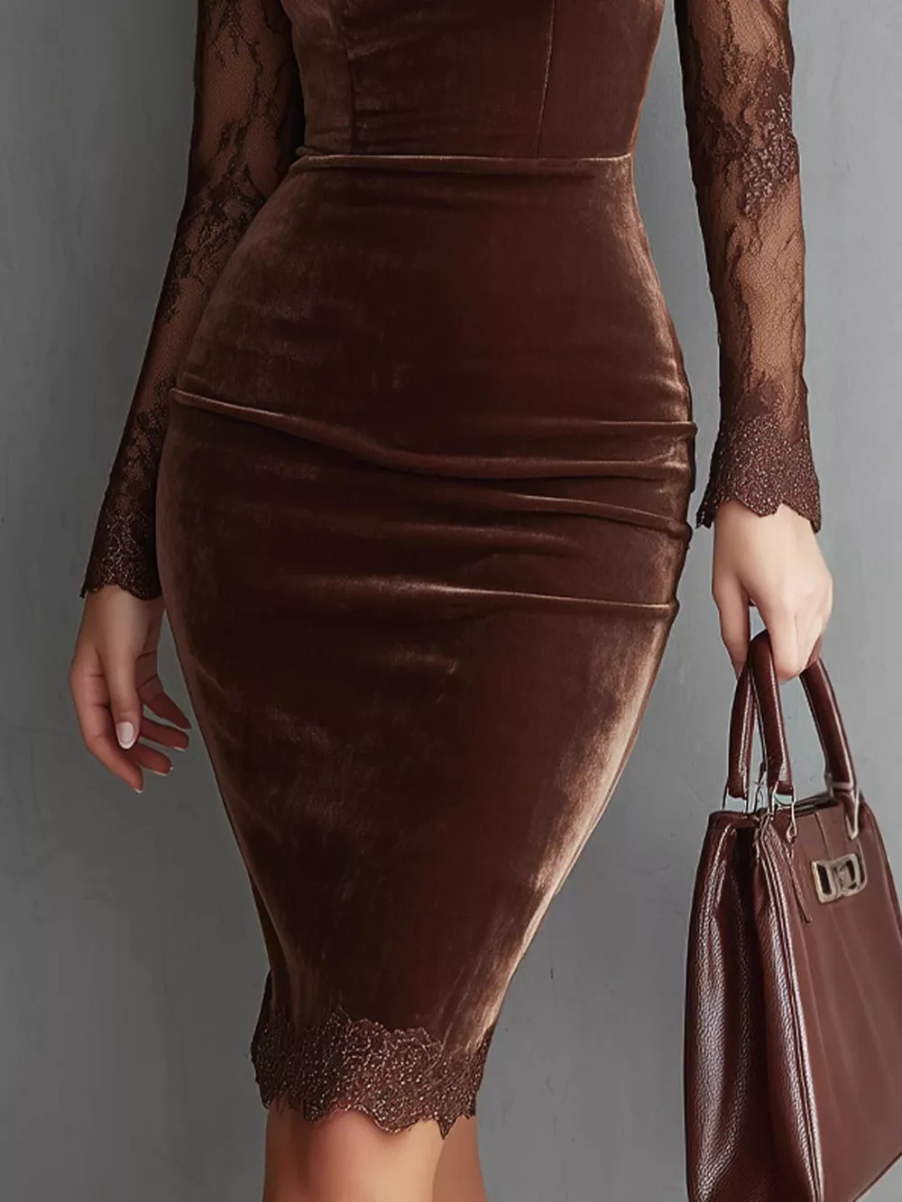 Long-Sleeve Velvet Lace Bodycon Dress, image 2
