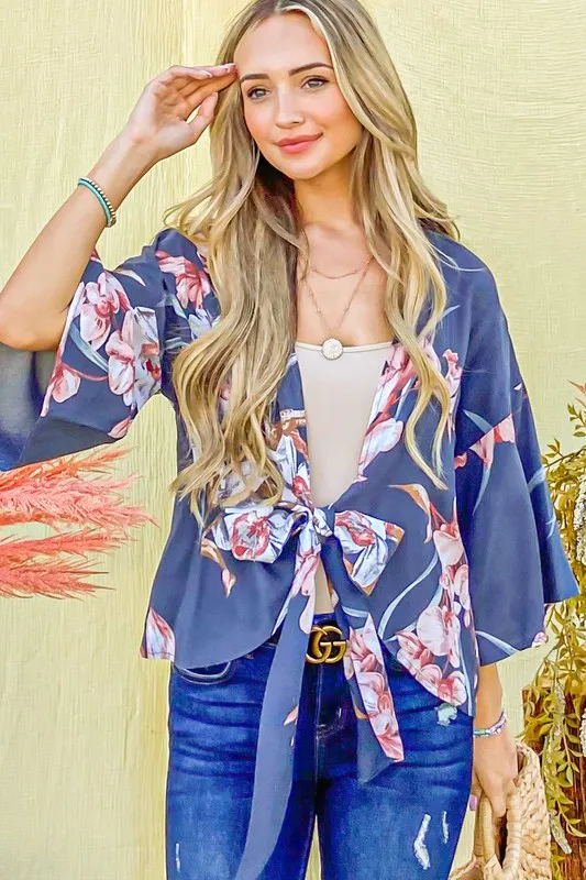 Front Tie Knot Floral Print Top, image 8