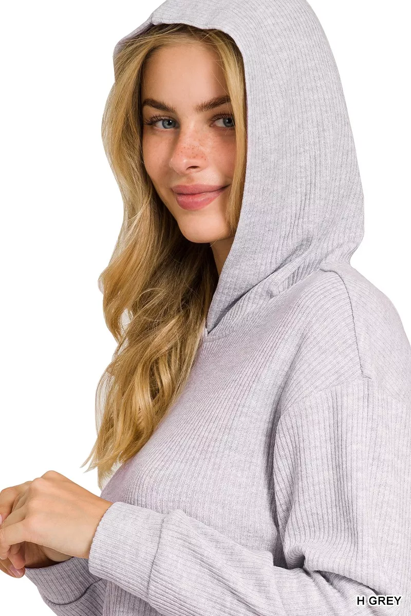 Drop Shoulder Ribbed Crop Hoodie, image 4
