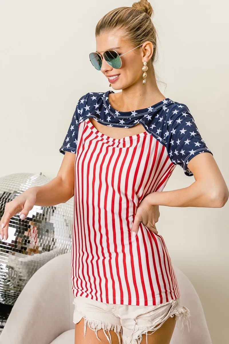 American Flag Theme Front Cut Out Top, image 10