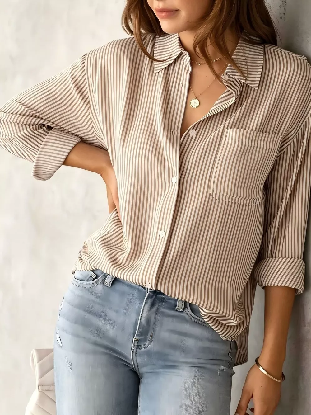 Full Size Striped Button-Down Long Sleeve Shirt Plus Size, image 40