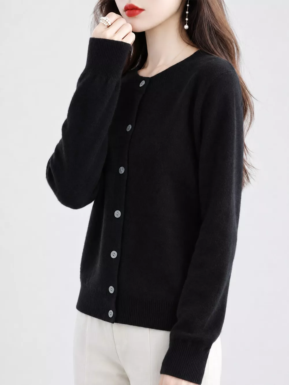 Classic Crew Neck Knit Cardigan, image 8